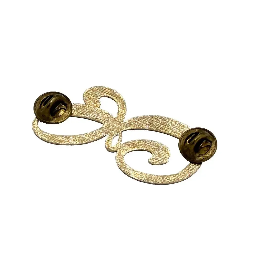 Vintage Gold Tone Script Letter E Initial Brooch Pin Brushed Textured Metal
